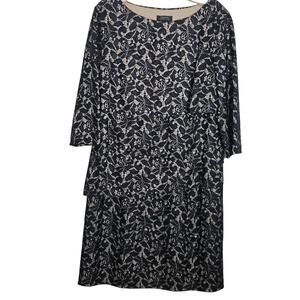 Tahari‎ Arthur S Levine Black Floral Dress Womens 16 Midi 3/4 Sleeve Classiccore